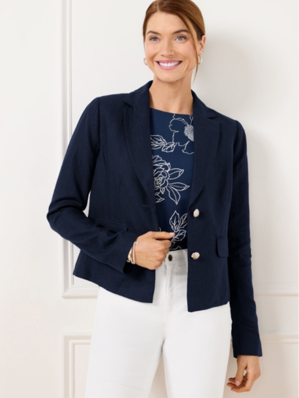 NWT - Talbots Short 100% Linen Women's Tailored Blazer - Size 14 - Navy
